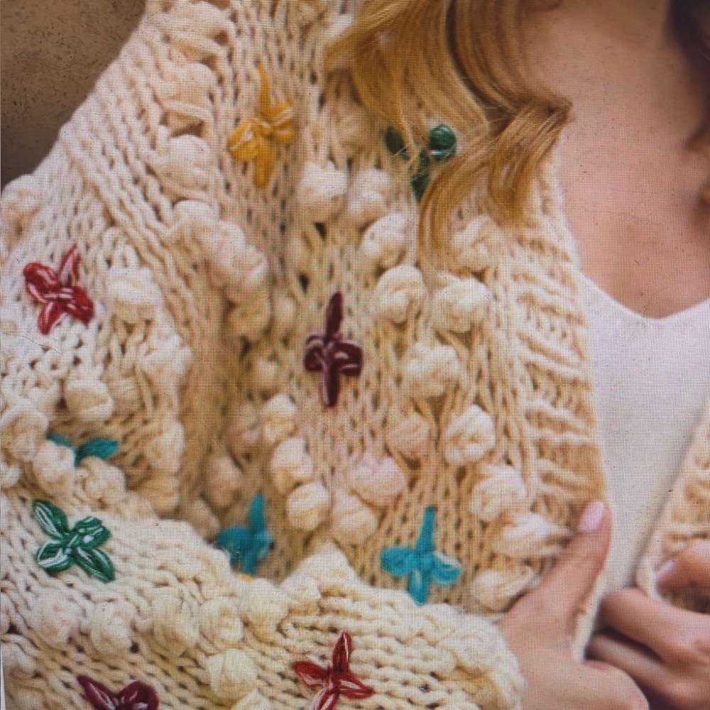SAACHI Cream Cardigan with Colorful Knit Accents